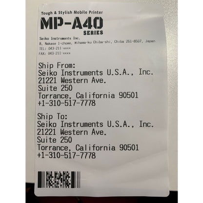 Seiko MP-A40 4" Mobile Receipt and Label Printer - USB - Bluetooth