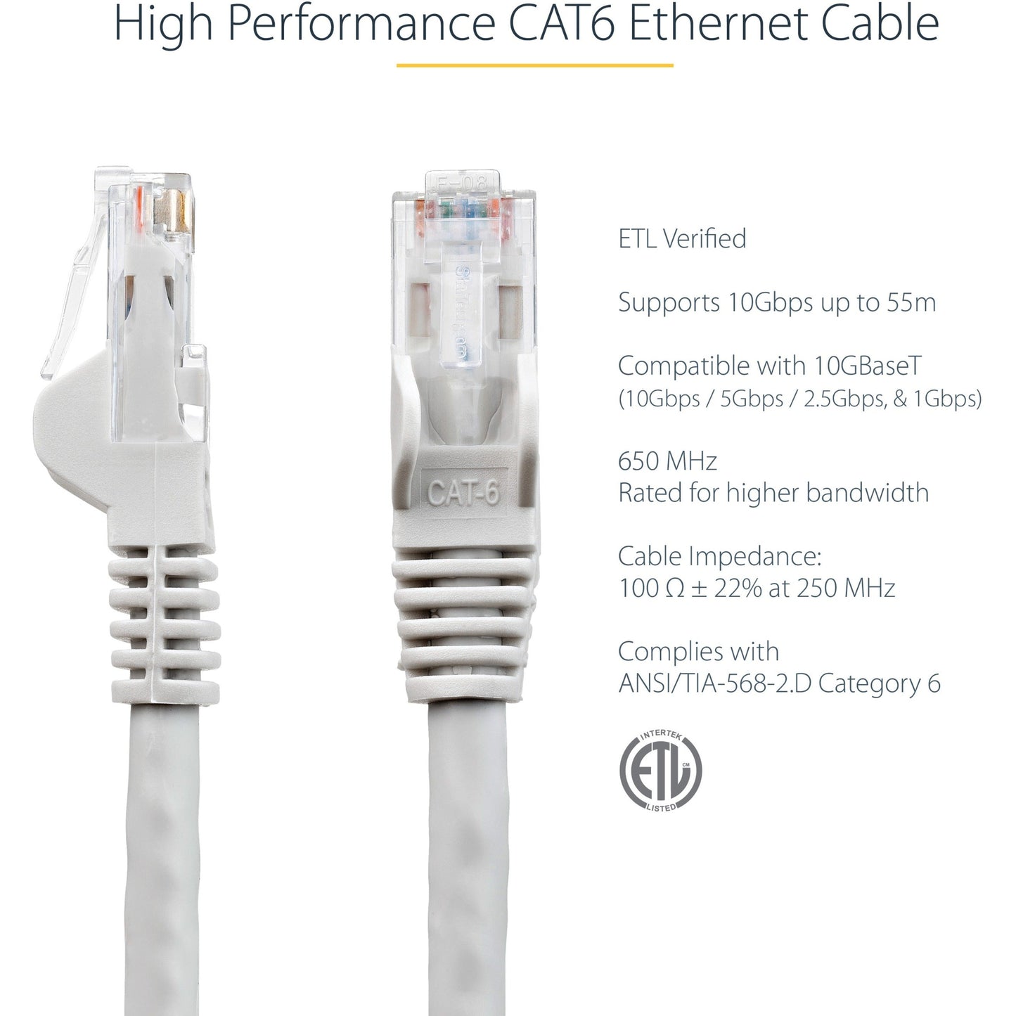 StarTech.com 6ft CAT6 Ethernet Cable - Gray Snagless Gigabit - 100W PoE UTP 650MHz Category 6 Patch Cord UL Certified Wiring/TIA