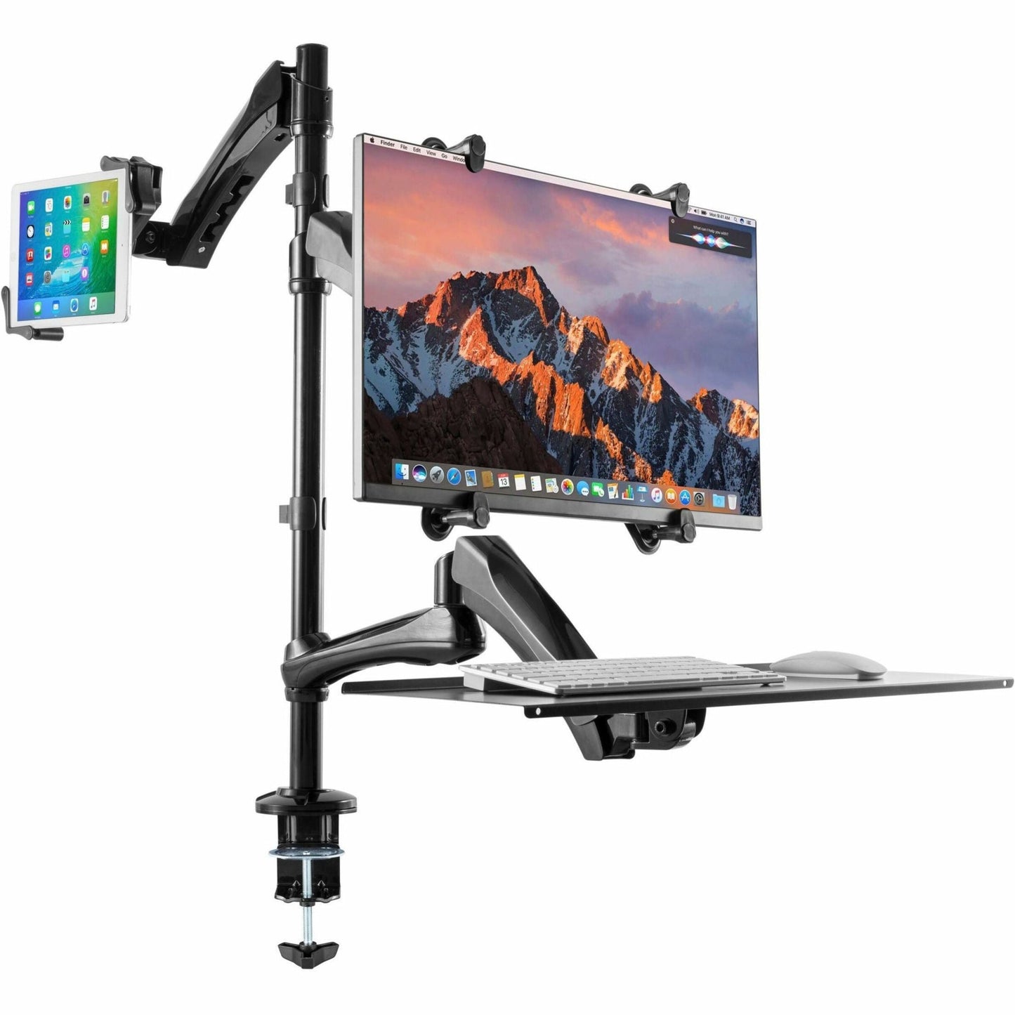 CTA Digital 2-in-1 Adjustable Monitor and Tablet Mount Stand with Keyboard Tray