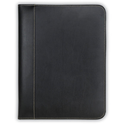 Samsill Contrast Stitch Leather Zippered Portfolio Folder - Document Organizer with Writing Pad - Black