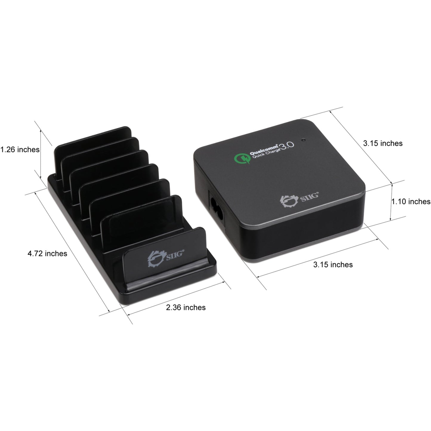 SIIG 5-Port Smart USB Charger plus Organizer Bundle with QC3.0 & USB-C - Black