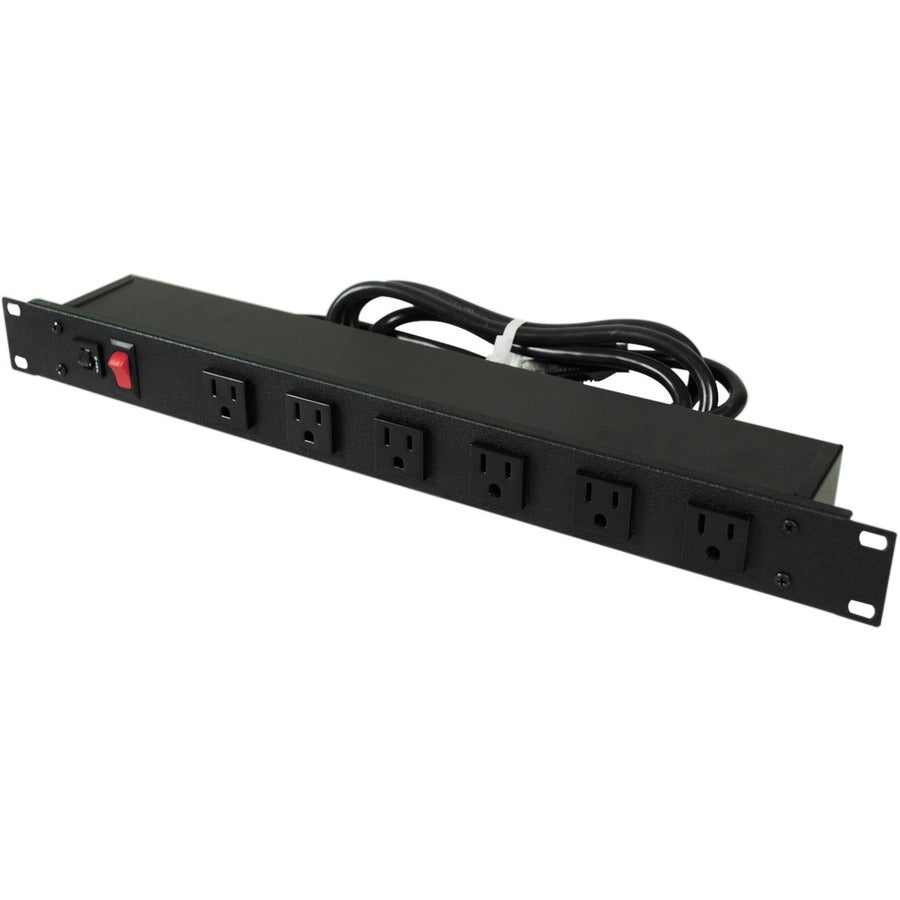 Wiremold Rack Mount 120V/15A/6 Front 90 Degree O/L /Lighted Switch/6' Cord