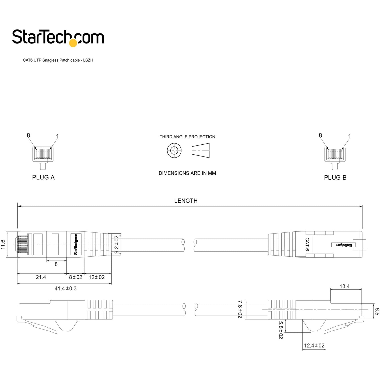 StarTech.com 6in CAT6 Ethernet Cable - Black Snagless Gigabit - 100W PoE UTP 650MHz Category 6 Patch Cord UL Certified Wiring/TIA