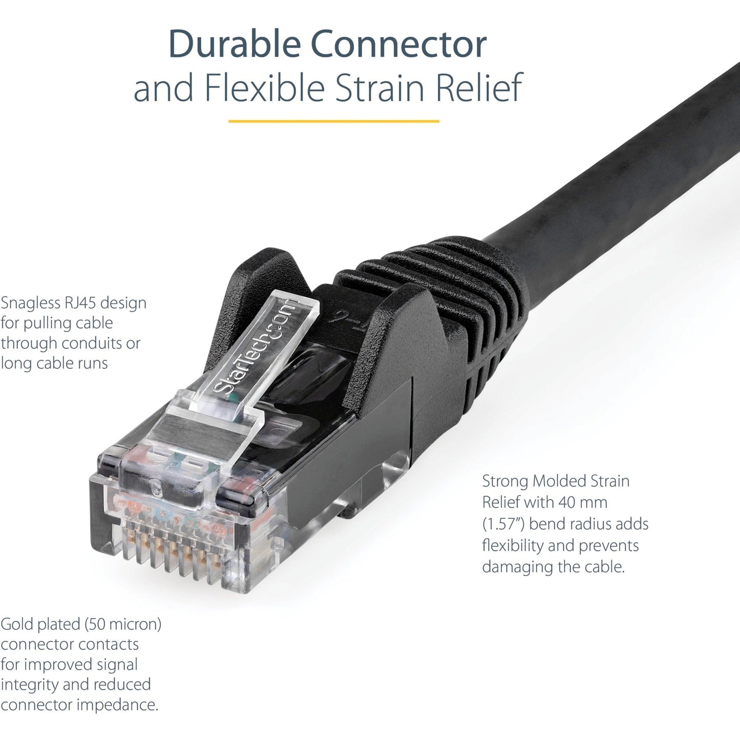 StarTech.com 6in CAT6 Ethernet Cable - Black Snagless Gigabit - 100W PoE UTP 650MHz Category 6 Patch Cord UL Certified Wiring/TIA