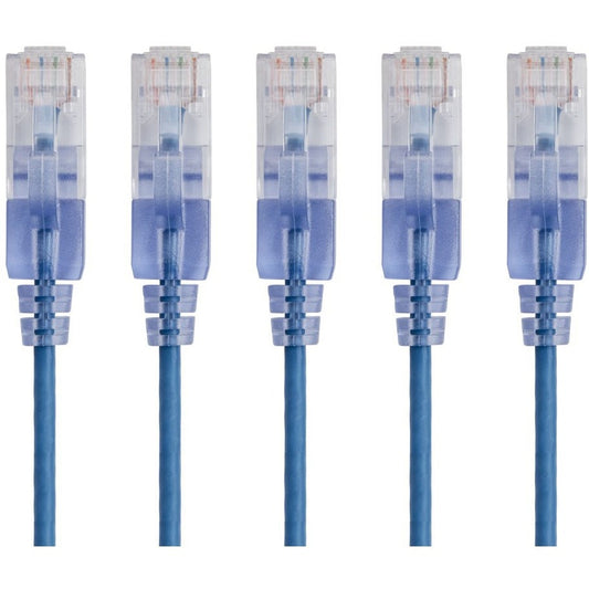 Monoprice 5-Pack SlimRun Cat6A Ethernet Network Patch Cable 1ft Blue