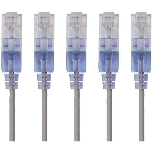 Monoprice 5-Pack SlimRun Cat6A Ethernet Network Patch Cable 1ft Gray