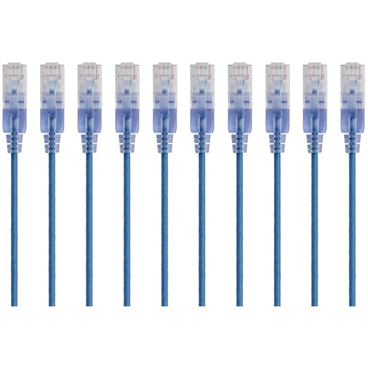 Monoprice 10-Pack SlimRun Cat6A Ethernet Network Patch Cable 1ft Blue