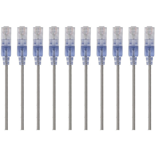 Monoprice 10-Pack SlimRun Cat6A Ethernet Network Patch Cable 1ft Gray