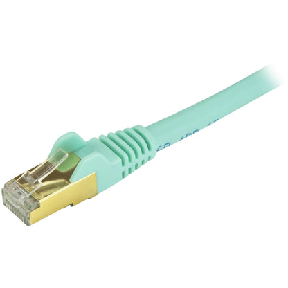 StarTech.com 6 in CAT6a Ethernet Cable - 10 Gigabit Category 6a Shielded Snagless 100W PoE Patch Cord - 10GbE Aqua UL Certified Wiring/TIA