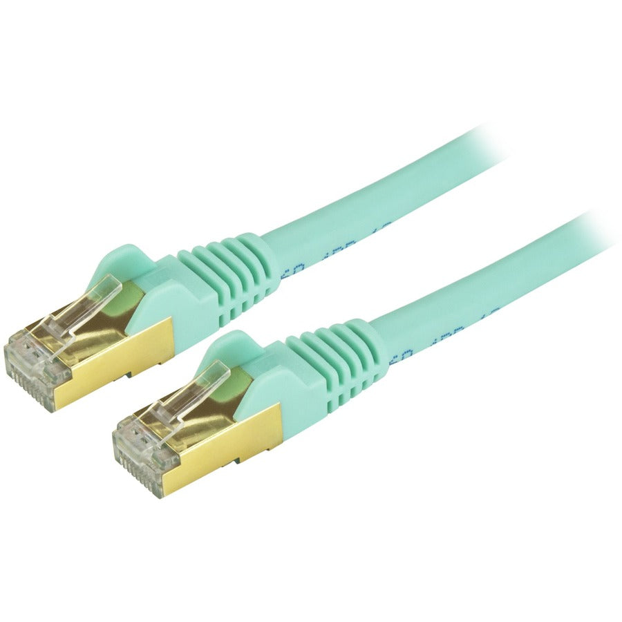 StarTech.com 12ft CAT6a Ethernet Cable - 10 Gigabit Category 6a Shielded Snagless 100W PoE Patch Cord - 10GbE Aqua UL Certified Wiring/TIA