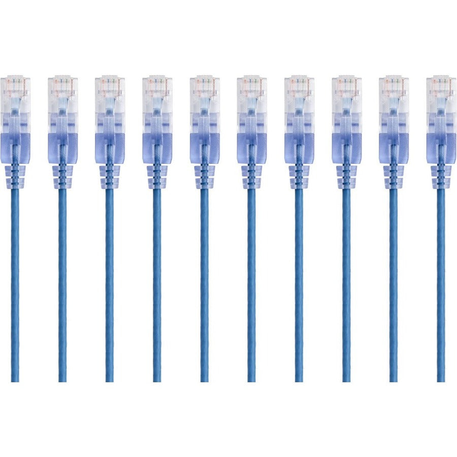 Monoprice 10-Pack SlimRun Cat6A Ethernet Network Patch Cable 3ft Blue