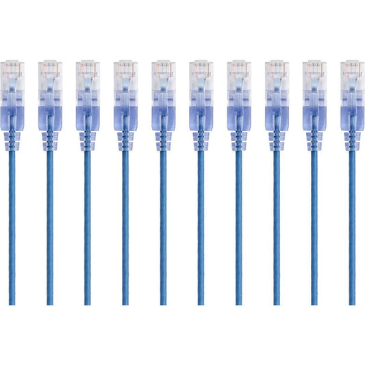 Monoprice 10-Pack SlimRun Cat6A Ethernet Network Patch Cable 3ft Blue