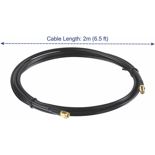 TRENDnet Low Loss RP-SMA Male to RP-SMA Female Antenna Cable 2 m (6.5 ft.) 1.45 dB Max Signal Loss TEW-L102Black