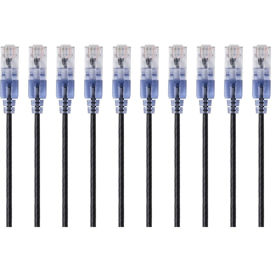 Monoprice 10-Pack SlimRun Cat6A Ethernet Network Patch Cable 7ft Black