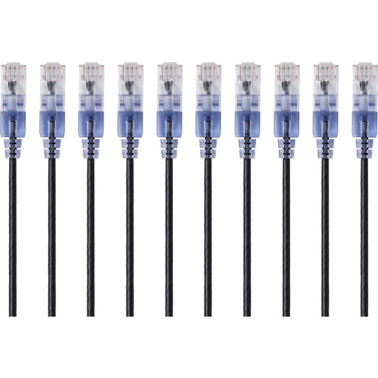 Monoprice 10-Pack SlimRun Cat6A Ethernet Network Patch Cable 7ft Black
