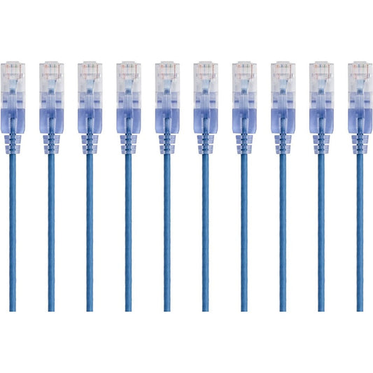 Monoprice 10-Pack SlimRun Cat6A Ethernet Network Patch Cable 7ft Blue