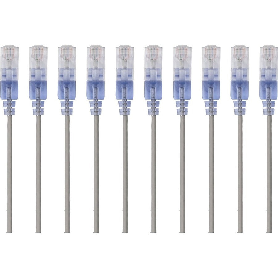 Monoprice 10-Pack SlimRun Cat6A Ethernet Network Patch Cable 7ft Gray