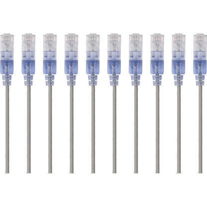 Monoprice 10-Pack SlimRun Cat6A Ethernet Network Patch Cable 7ft Gray
