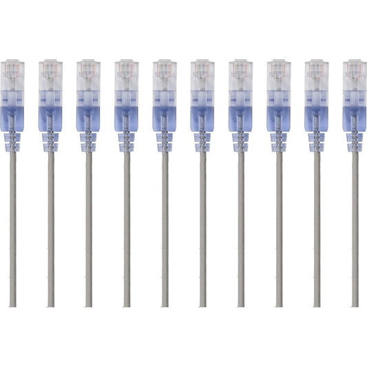 Monoprice 10-Pack SlimRun Cat6A Ethernet Network Patch Cable 7ft Gray