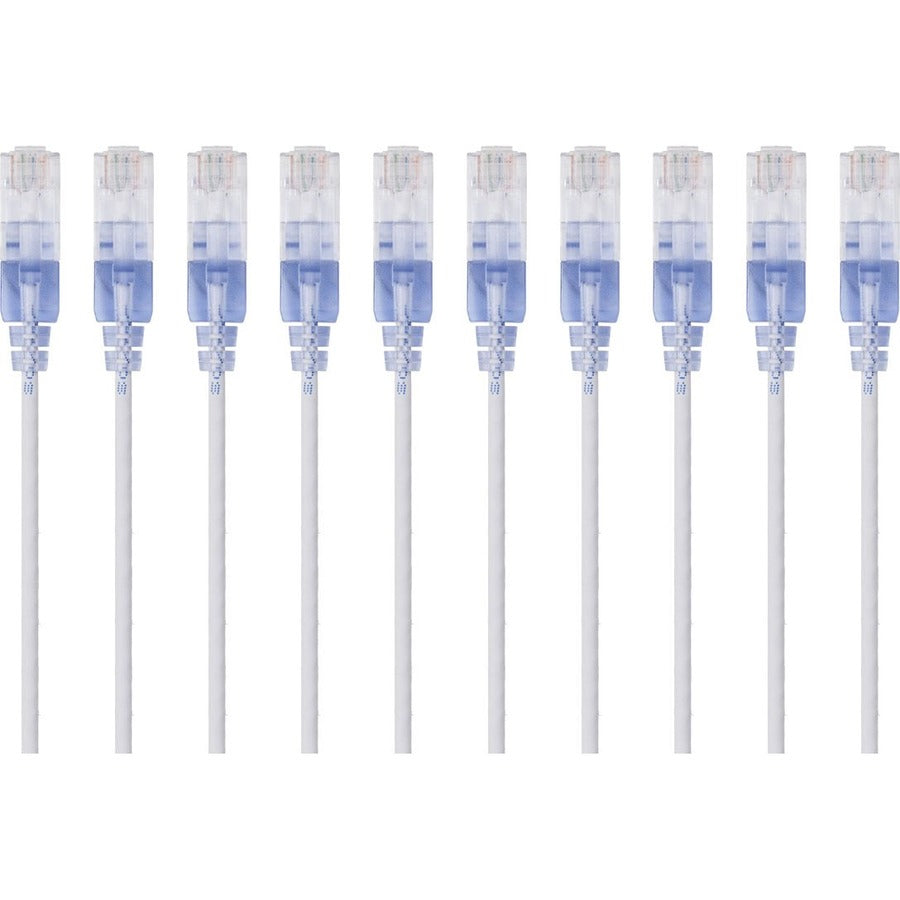 Monoprice 10-Pack SlimRun Cat6A Ethernet Network Patch Cable 7ft White