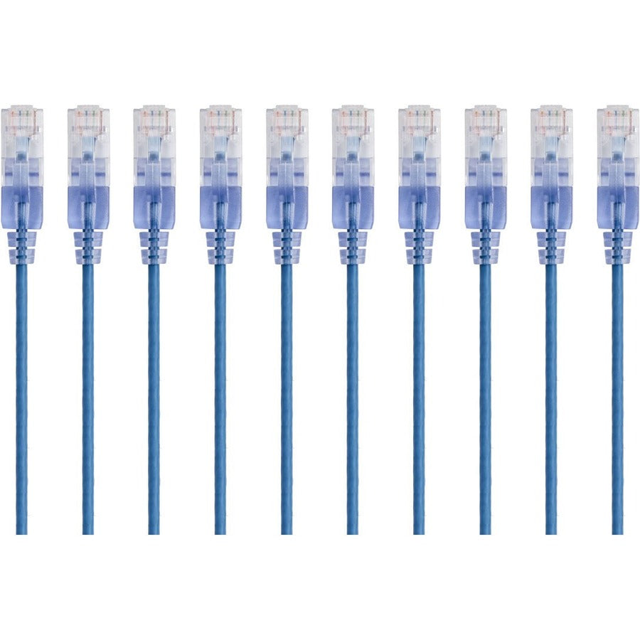 Monoprice 10-Pack SlimRun Cat6A Ethernet Network Patch Cable 10ft Blue