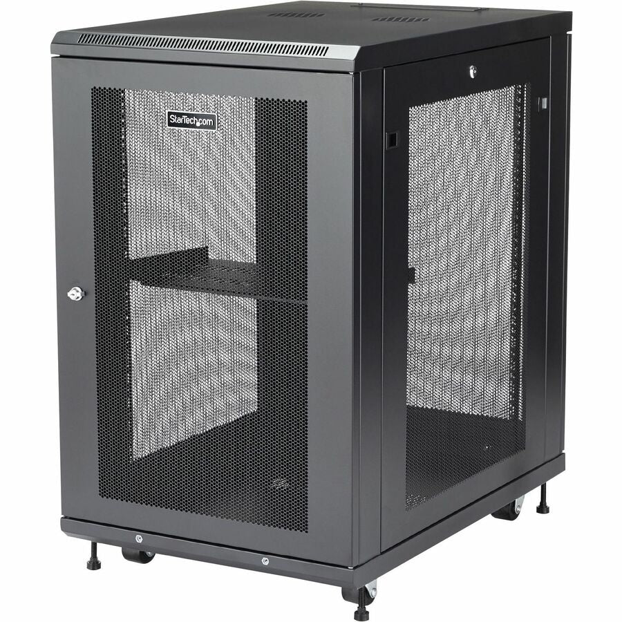 StarTech.com 18U 19" Server Rack Cabinet 4 Post Adjustable Depth 2-30" w/Casters/Cable Management/1U Shelf Locking Doors and Side Panels