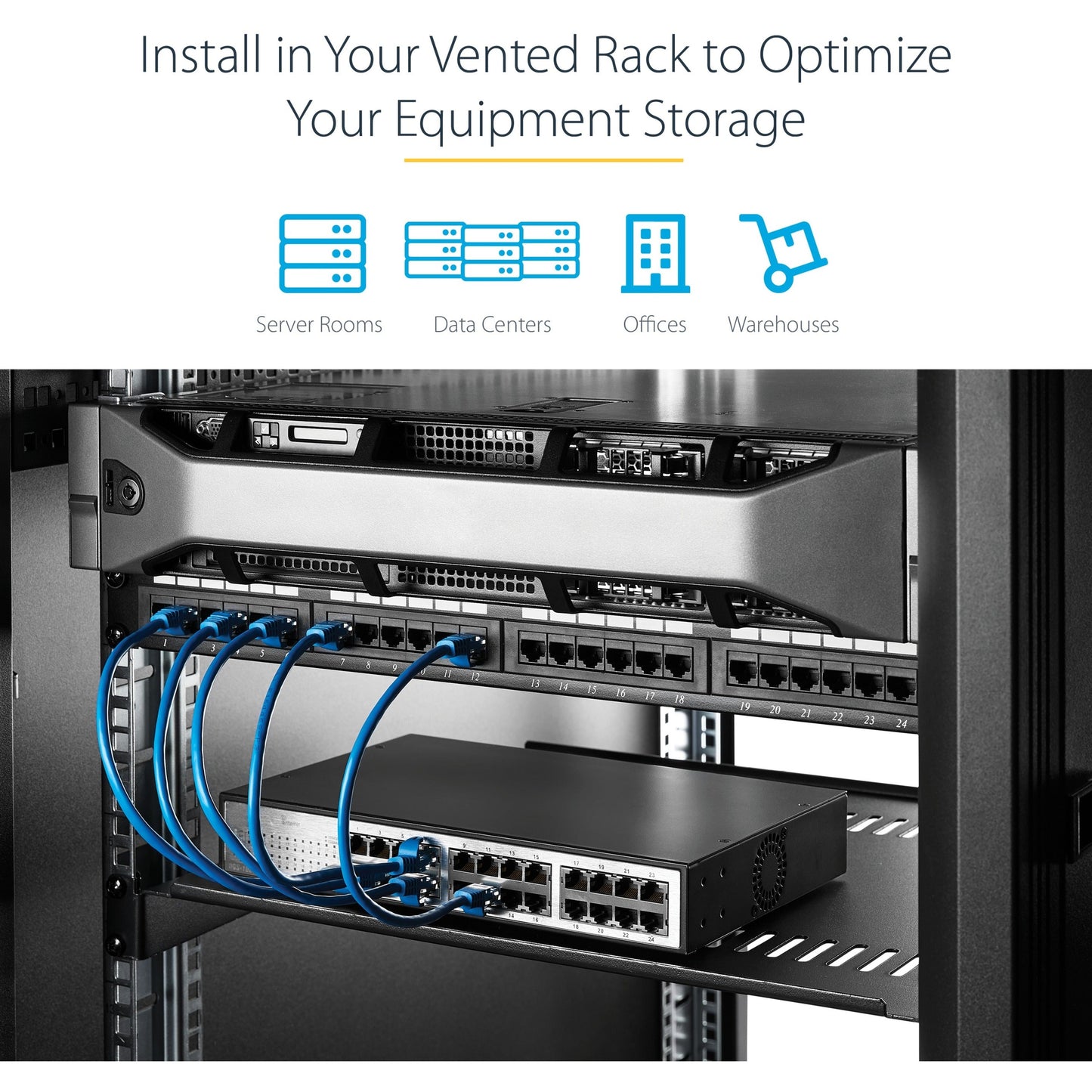 StarTech.com 1U Vented Server Rack Cabinet Shelf - Fixed 16" Deep Cantilever Rackmount Tray for 19" Data/AV/Network Enclosure w/Cage Nuts