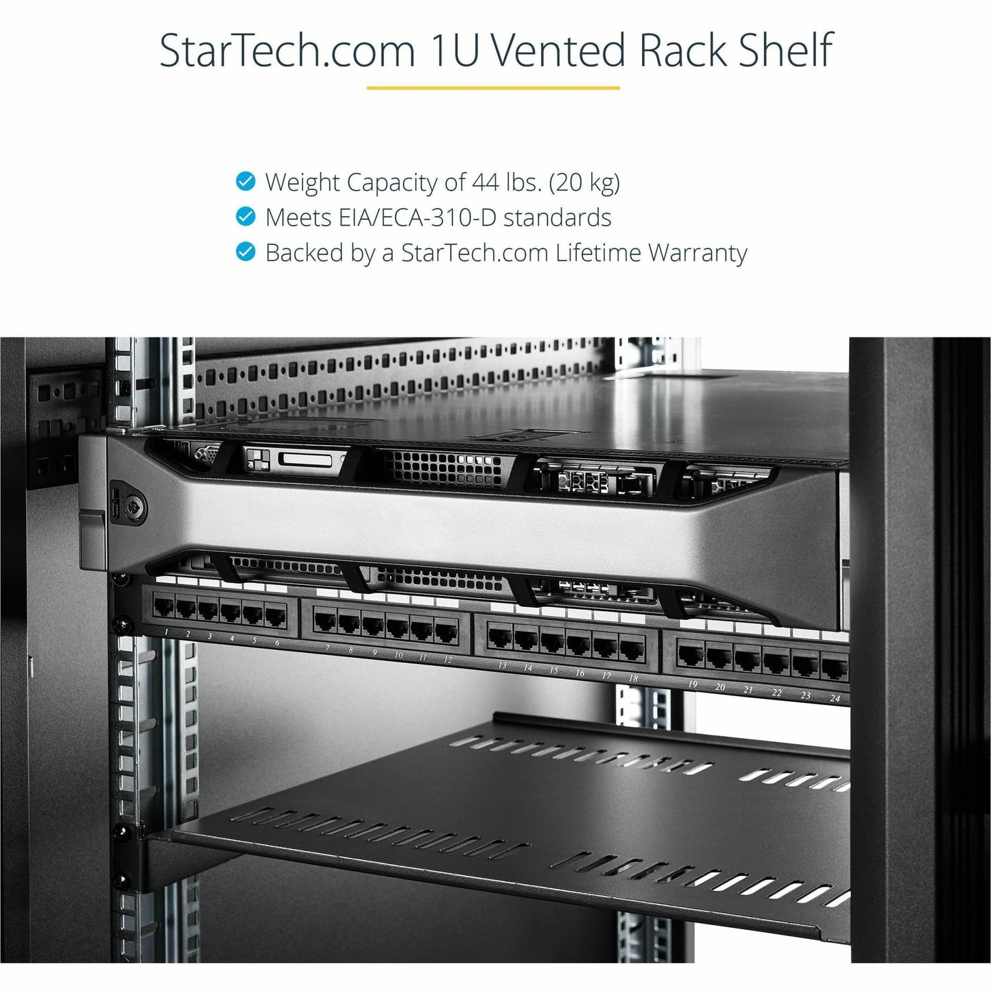 StarTech.com 1U Vented Server Rack Cabinet Shelf - Fixed 10in Deep Cantilever Rackmount Tray for 19" Data/AV/Network Enclosure w/Cage Nuts