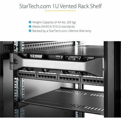 StarTech.com 1U Vented Server Rack Cabinet Shelf - Fixed 10in Deep Cantilever Rackmount Tray for 19" Data/AV/Network Enclosure w/Cage Nuts