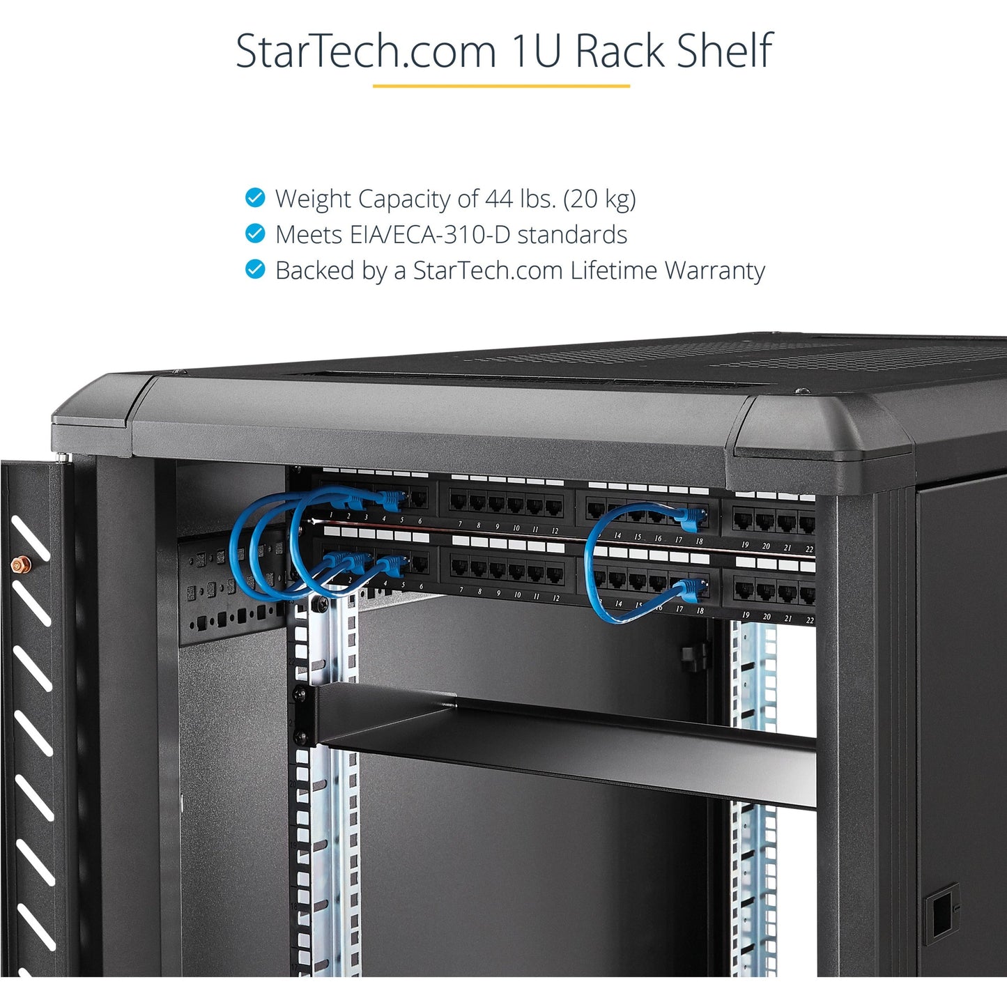 StarTech.com 1U Server Rack Cabinet Shelf - Fixed 10" Deep Cantilever Rackmount Tray for 19" Data/AV/Network Enclosure w/cage nuts screws