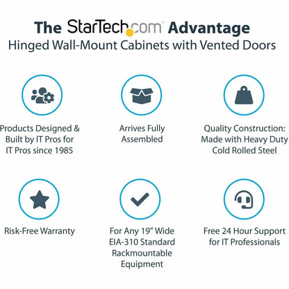 StarTech.com 12U 19" Wall Mount Network Cabinet - 24" Deep Hinged Vented Server Room Enclosure Locking Flexible IT Equipment Rack w/Shelf