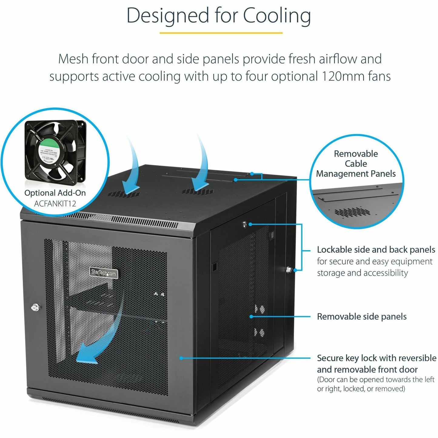 StarTech.com 12U 19" Wall Mount Network Cabinet - 24" Deep Hinged Vented Server Room Enclosure Locking Flexible IT Equipment Rack w/Shelf