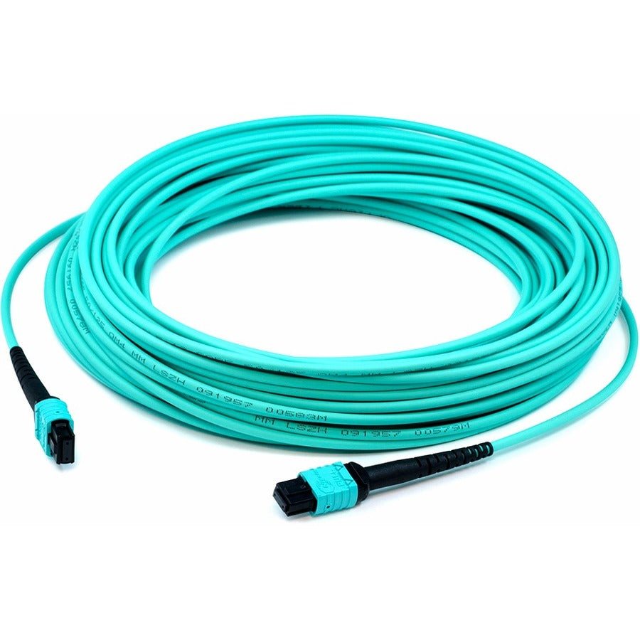 AddOn 15m MPO (Female) to MPO (Female) 24-strand Crossover Aqua OM3 Fiber OFNR (Riser-Rated) Patch Cable