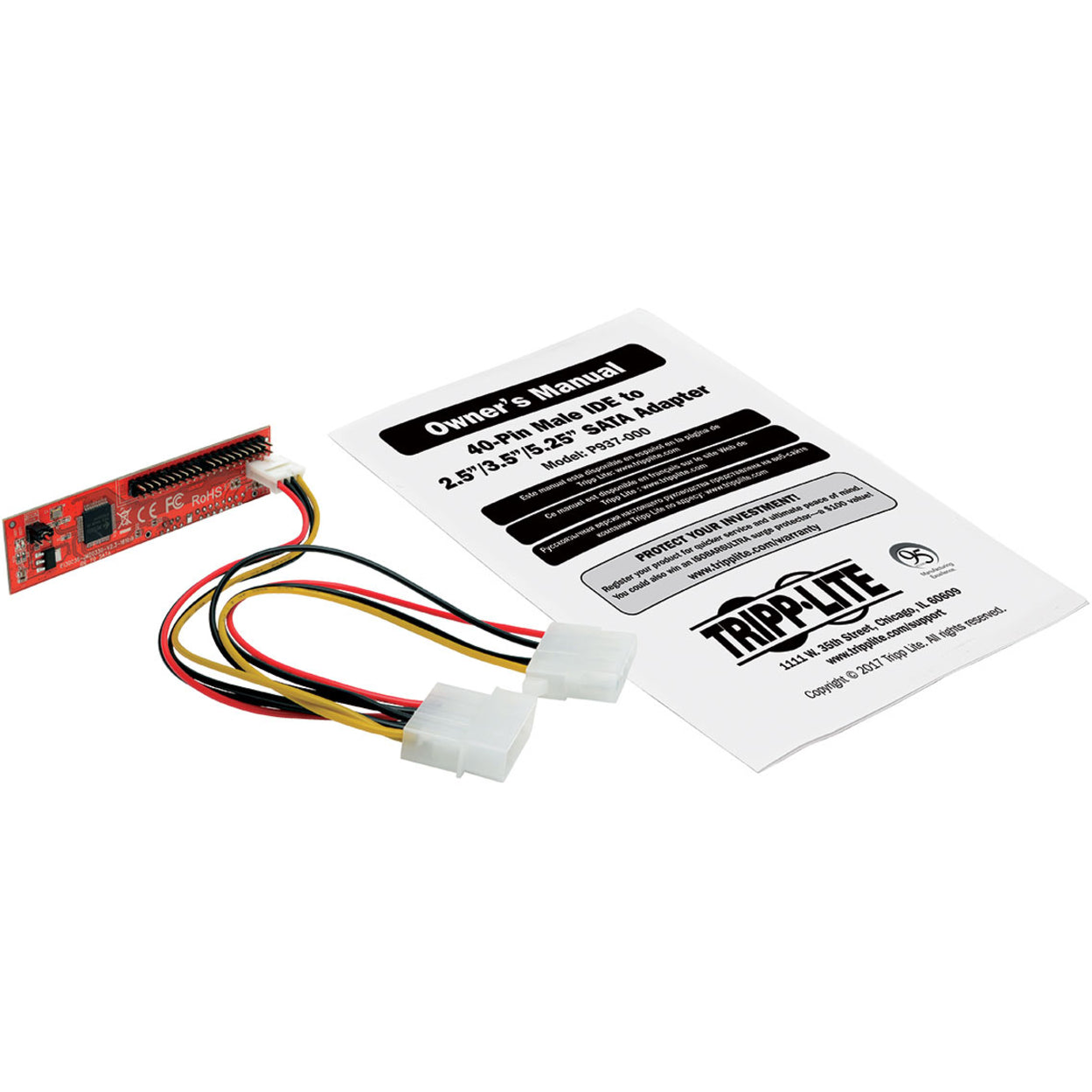 Tripp Lite 40-Pin Male IDE to 2.5in 3.5in 5.25in SATA Adapter SSD HDD