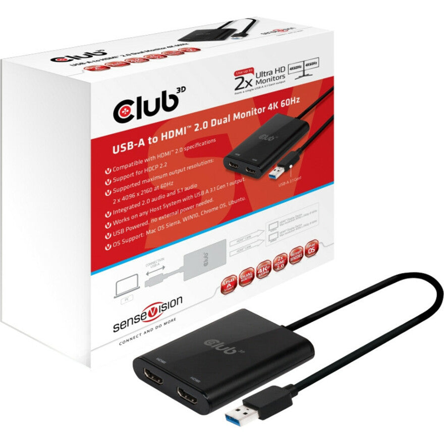 Club 3D USB A to DisplayPort 1.2 Dual Monitor 4K 60Hz