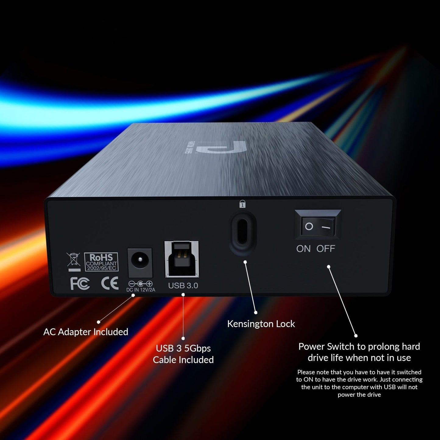 Fantom Drives 6TB External Hard Drive - GFORCE 3 Pro - 7200RPM USB 3 Aluminum Black GF3B6000UP