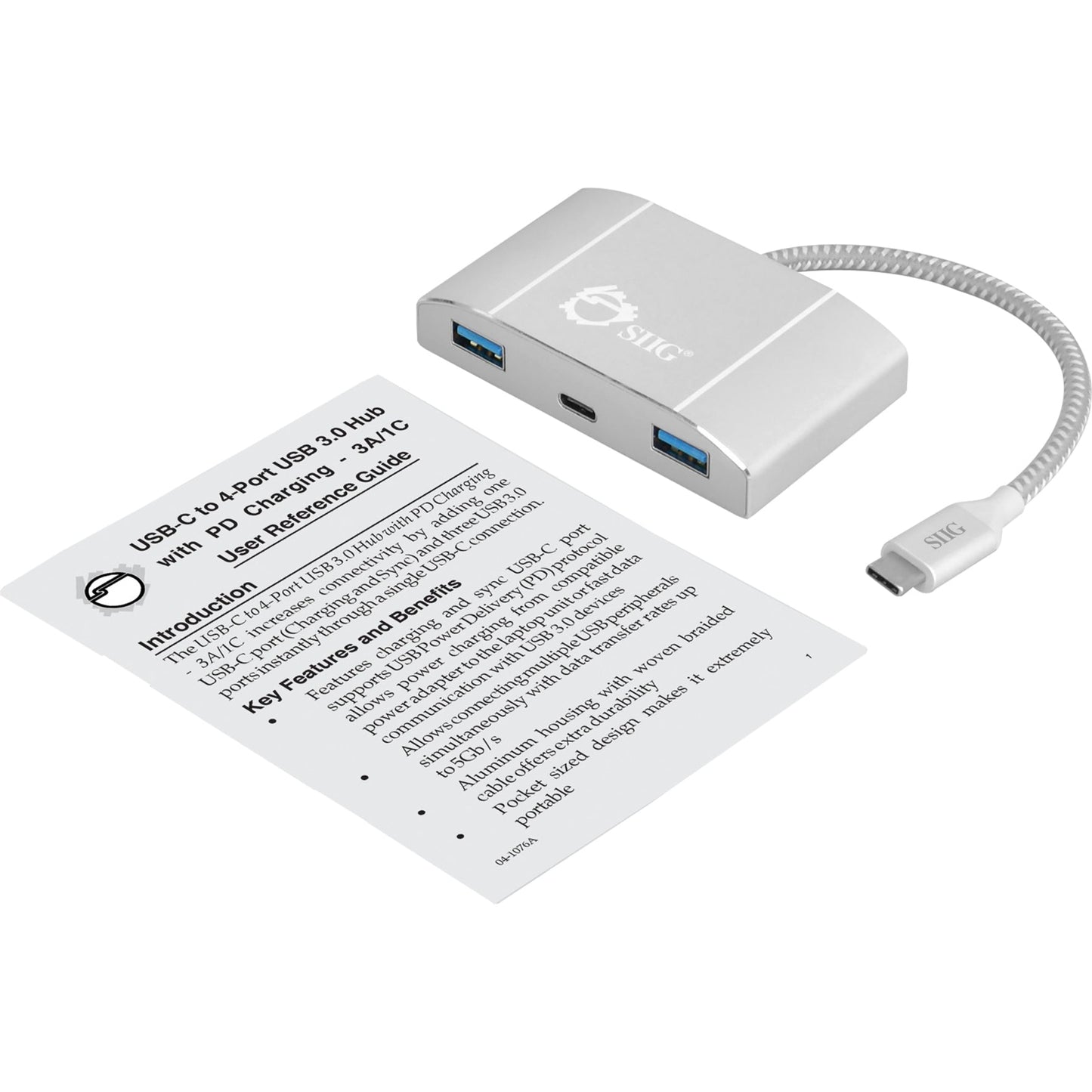 SIIG USB-C to 4-Port USB 3.0 Hub with PD Charging - 3A/1C