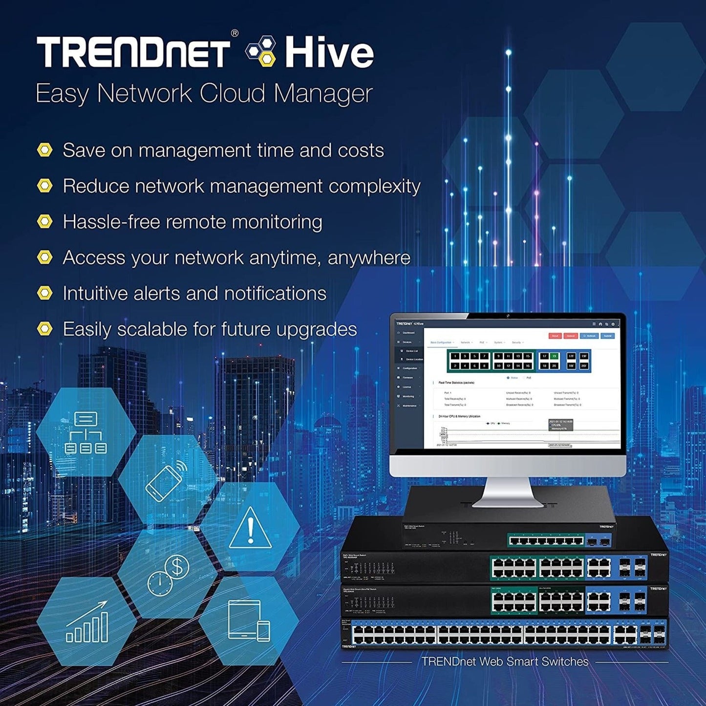 TRENDnet 10-Port Gigabit Web Smart PoE+ Switch 8 x Gigabit PoE+ Ports 2 x SFP Slots Vlan QoS IPv6 Support 20Gbps Switching Capacity 75W PoE Power Budget Lifetime Protection Black TPE-082WS