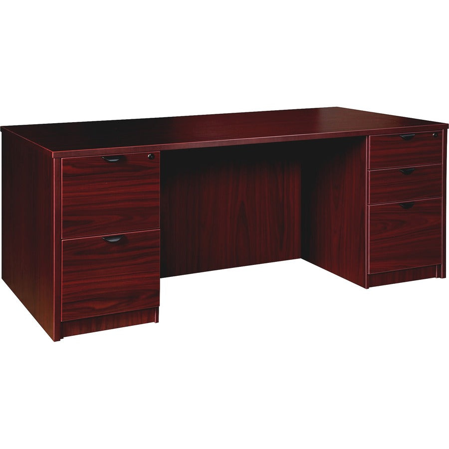 Lorell Prominence 2.0 Mahogany Laminate Double-Pedestal Desk - 5-Drawer