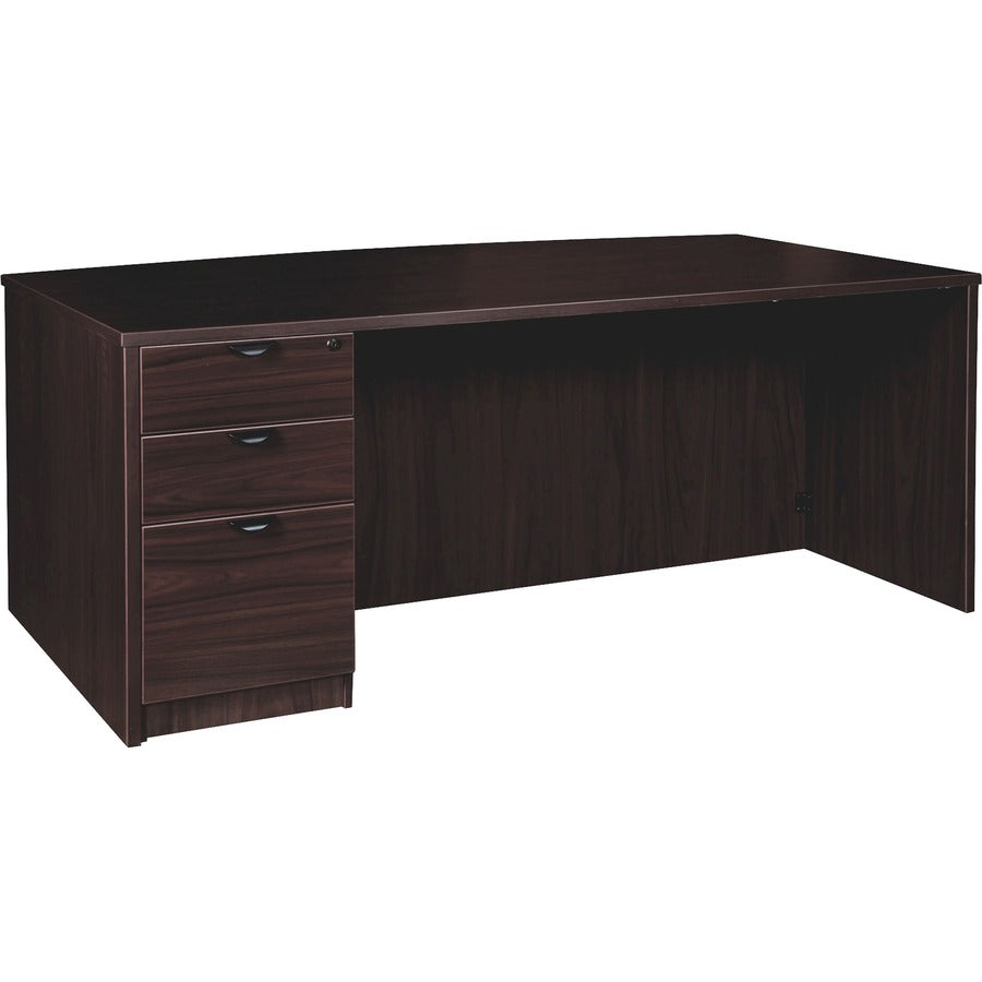 Lorell Prominence 2.0 Espresso Laminate Left-Pedestal Bowfront Desk - 3-Drawer