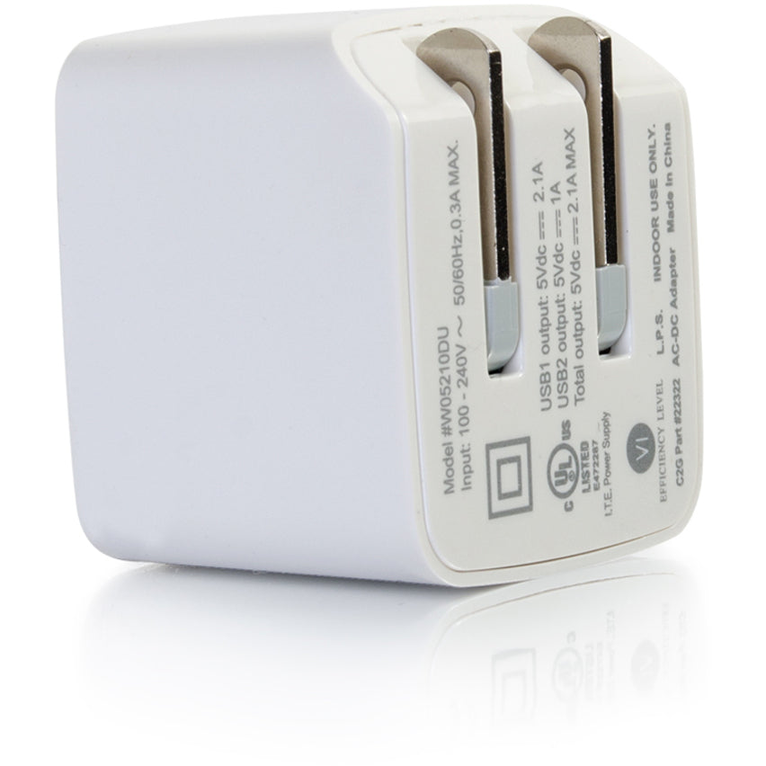 C2G 2-Port USB Wall Charger - AC to USB Adapter - 5V 2.1A Output