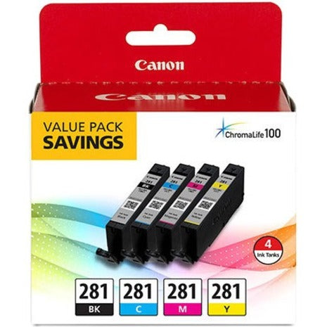 Canon CLI-281 Inkjet Ink Cartridge - Value Pack - Black Cyan Magenta Yellow - 4 Pack