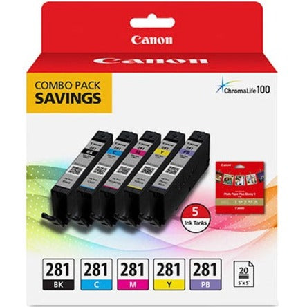 Canon CLI-281 Inkjet Ink Cartridge/Paper Kit - Combo Pack - Black Cyan Magenta Yellow Pack