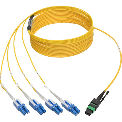 Tripp Lite MTP/MPO (APC) to 4xLC (UPC) Singlemode Breakout Patch Cable 40/100 GbE QSFP+ 40GBASE-PLR4 Plenum Yellow 5 m (16 ft.)