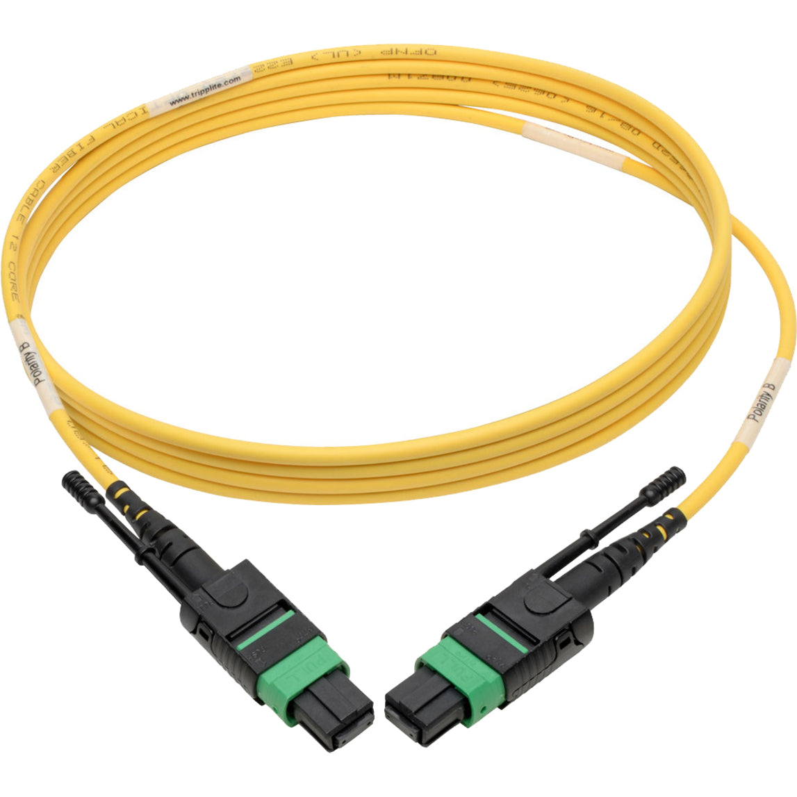 Tripp Lite MTP/MPO (APC) Singlemode Patch Cable (F/F) 12 Fiber 40/100 GbE QSFP+ 40GBASE-PLR4 Plenum Push/Pull Tab Yellow 1 m (3.3 ft.)