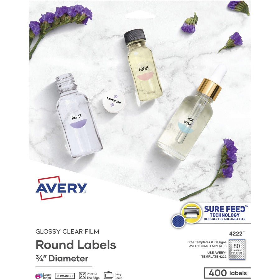 Avery&reg; Sure Feed Glossy Clear Round Labels