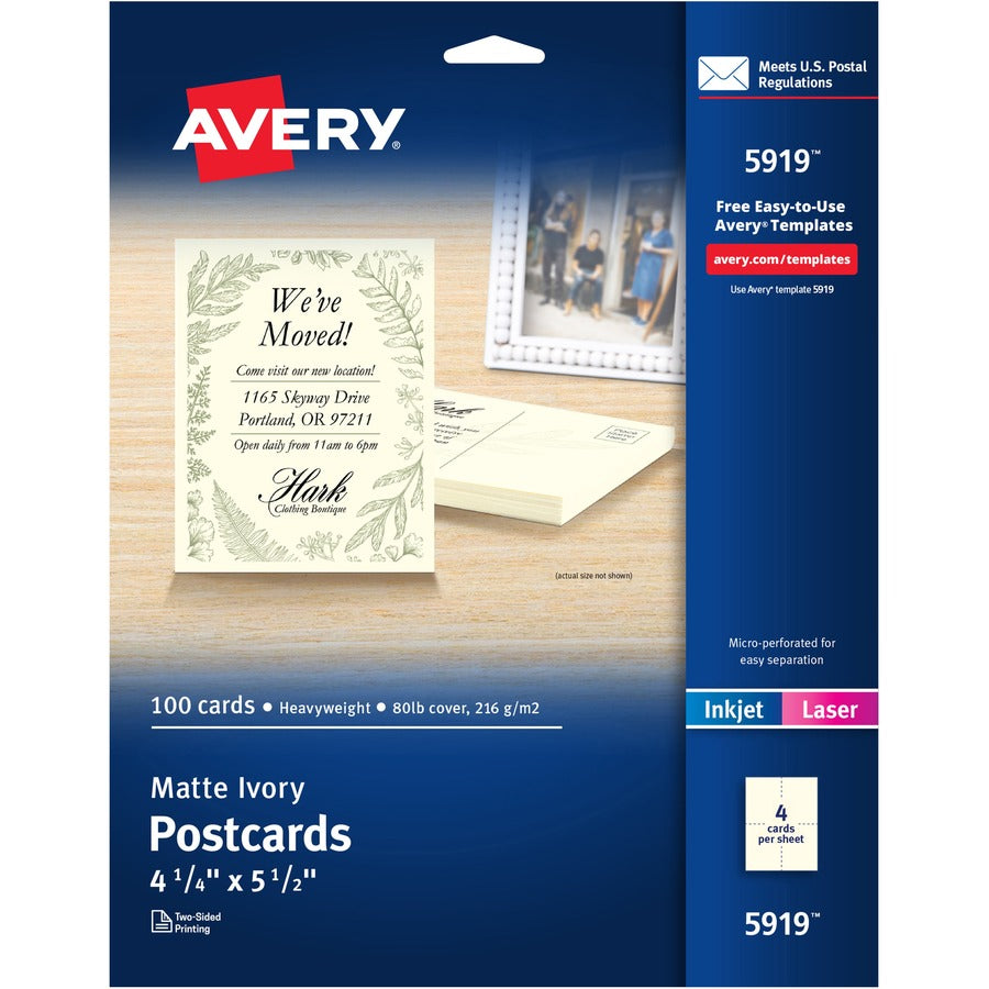 Avery&reg; Postcards Ivory Two-Sided 4-1/4" x 5-1/2"  100 Cards (5919)