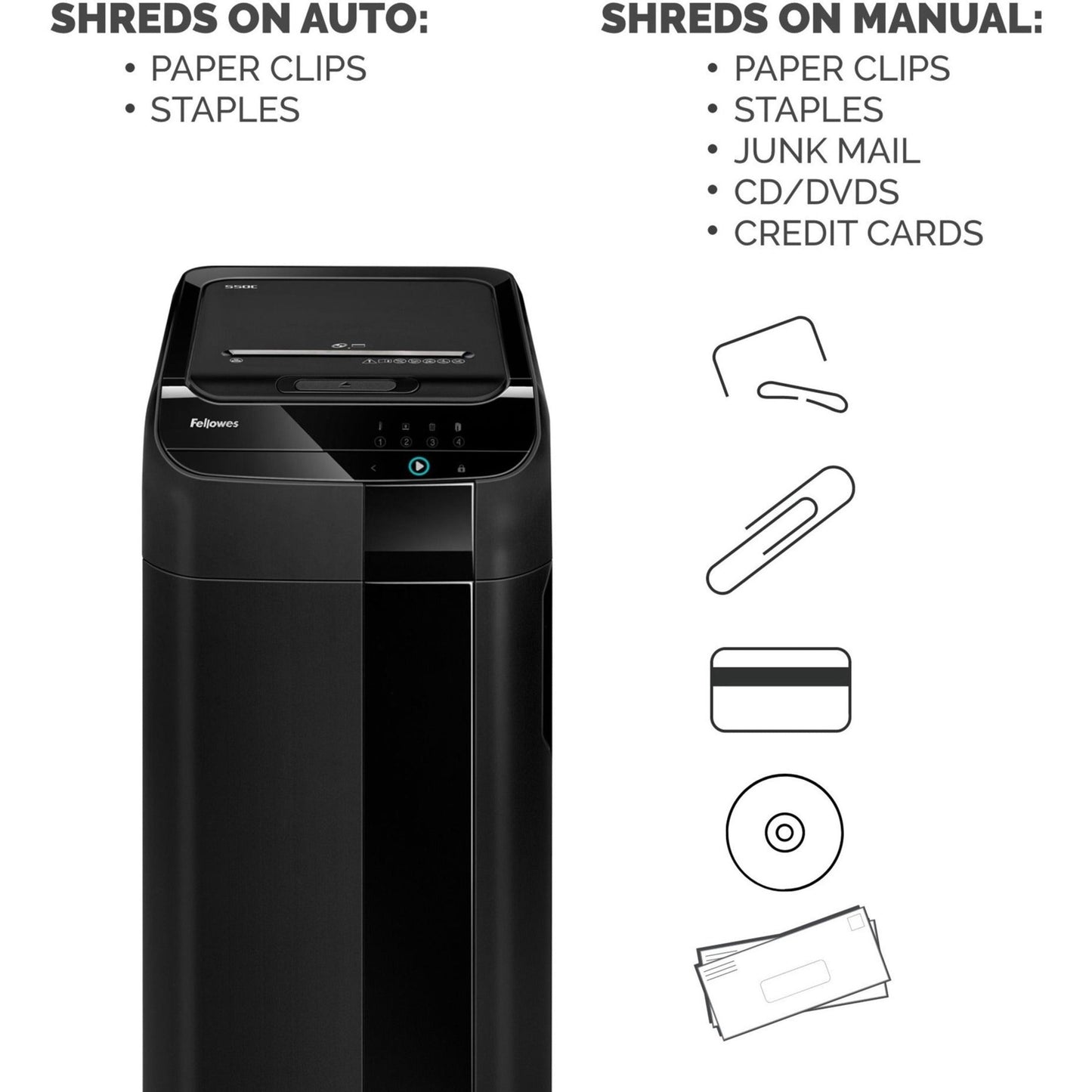 Fellowes&reg; AutoMax 550C Cross Cut Auto Feed 2-in-1 Heavy Duty Commercial Paper Shredder with SilentShred&trade;