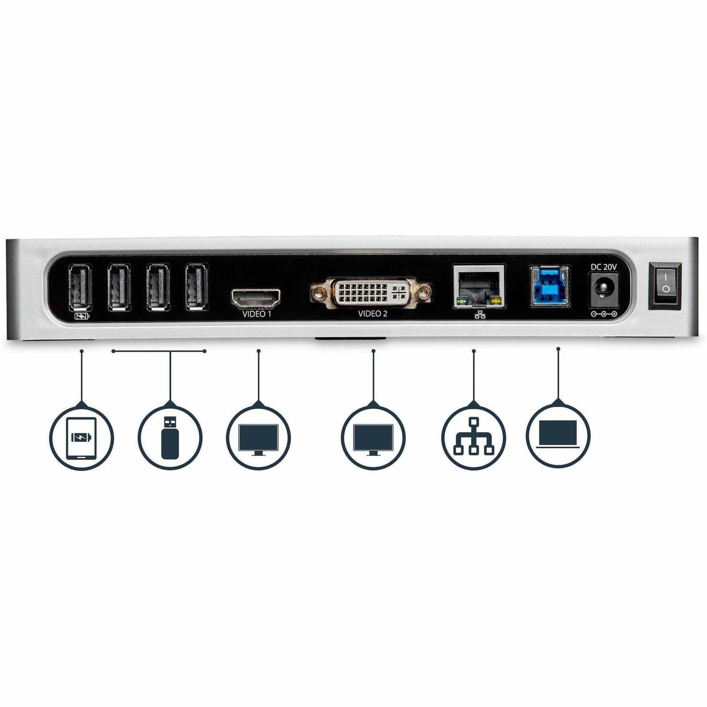 StarTech.com USB 3.0 Docking Station - Dual Monitor Laptop Dock with HDMI & DVI/VGA - 6x USB Type-A Hub GbE - Universal Windows & Mac