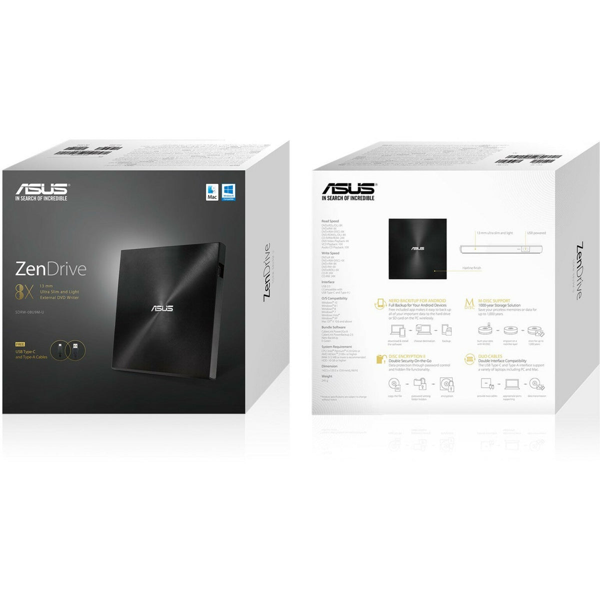 Asus ZenDrive SDRW-08U9M-U DVD-Writer - External - Black